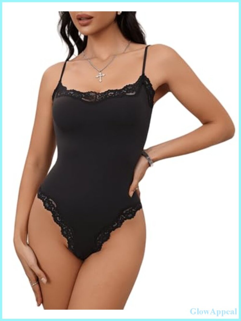 Lace Bodysuit Square Neck Sleeveless Spaghetti Strap Thong Snap Closure